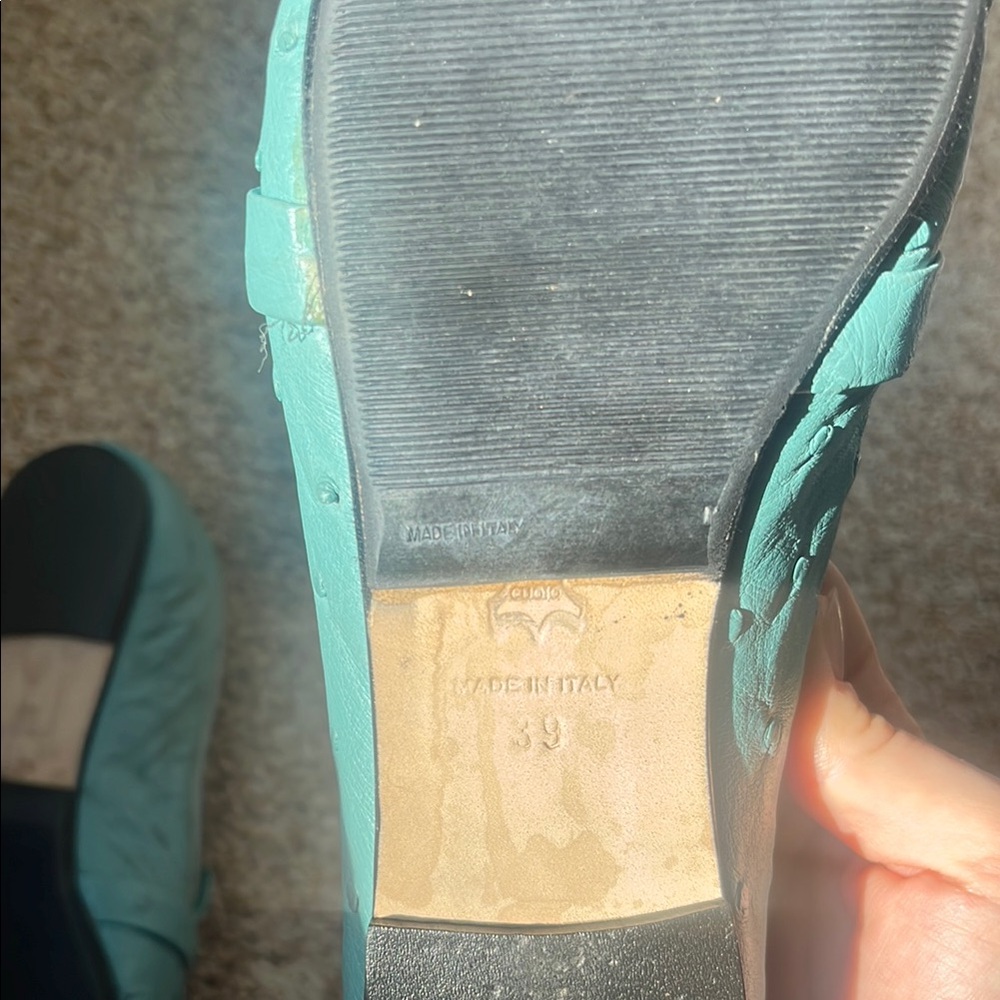 Turquoise Leather Bit Loafers - Women's Flats - Picture 3 of 7